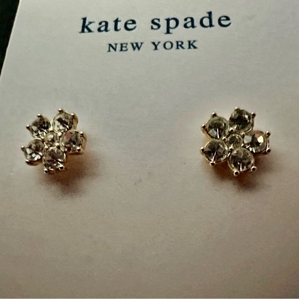 NWT Kate Spade Women’s Gold Floral Crystal Center Stud Earrings
